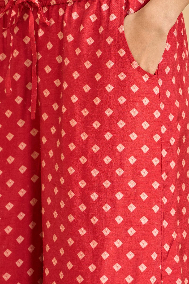 Red Printed Dola Silk Palazzo