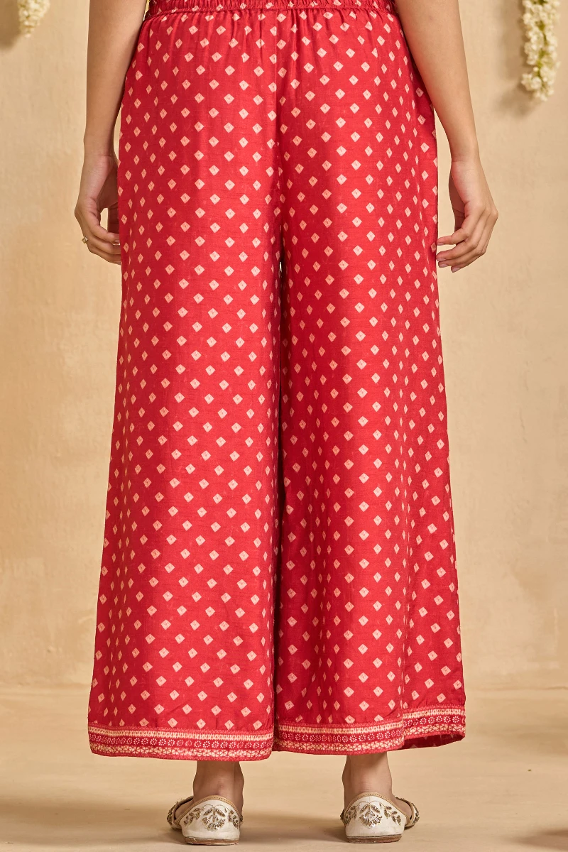 Red Printed Dola Silk Palazzo