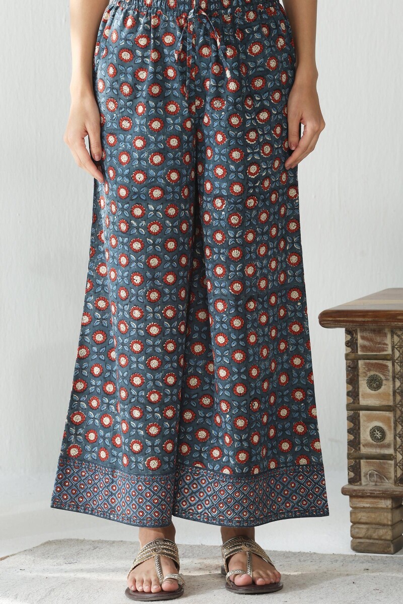 Indigo Hand Block Printed Cotton Palazzo