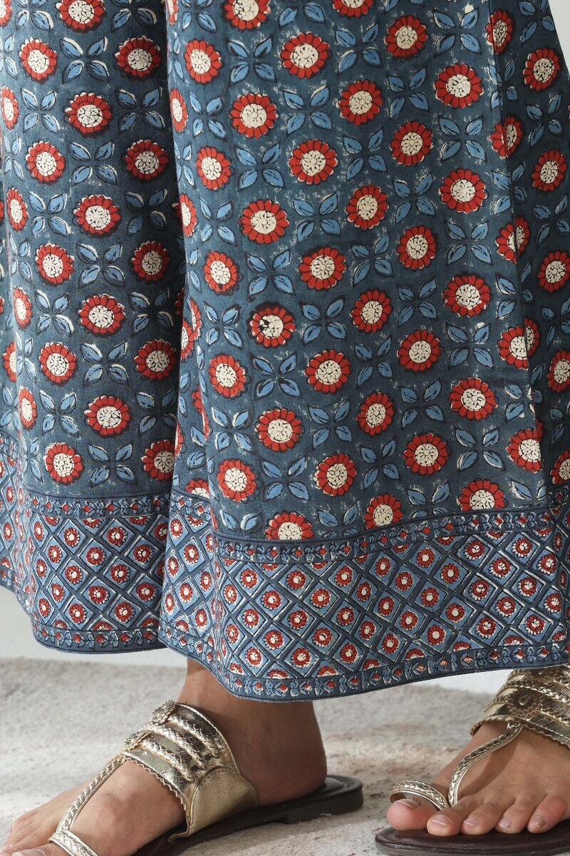 Indigo Hand Block Printed Cotton Palazzo