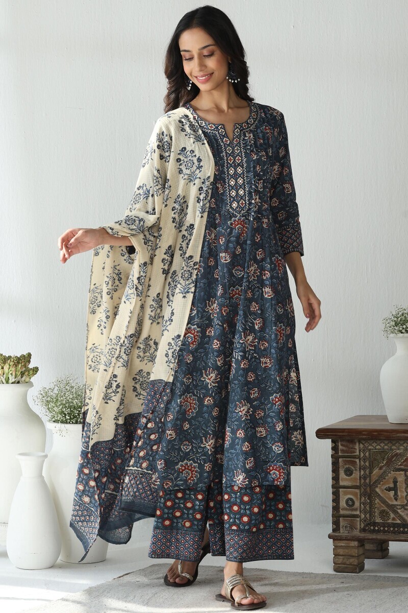 Indigo Hand Block Printed Cotton Palazzo