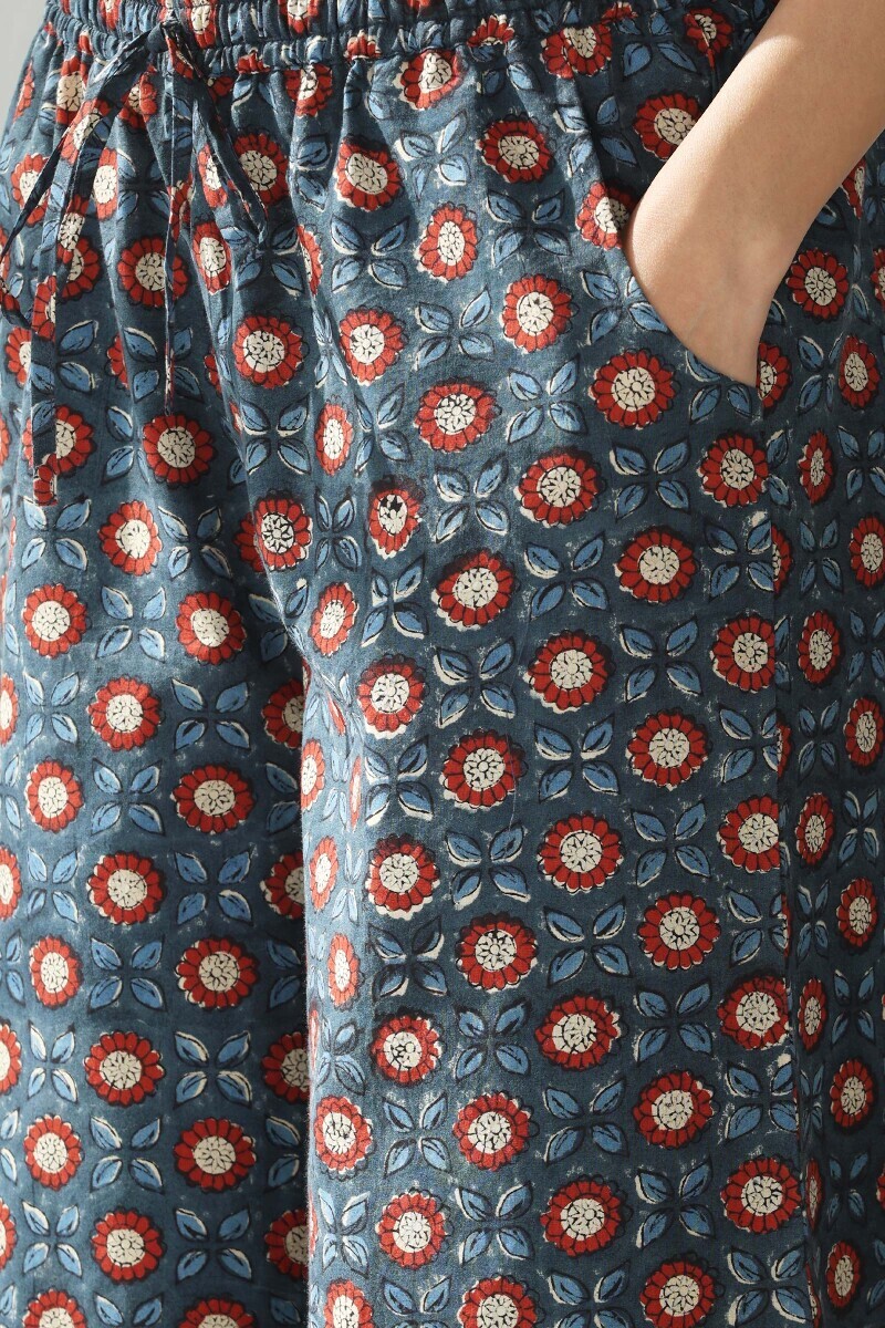 Indigo Hand Block Printed Cotton Palazzo