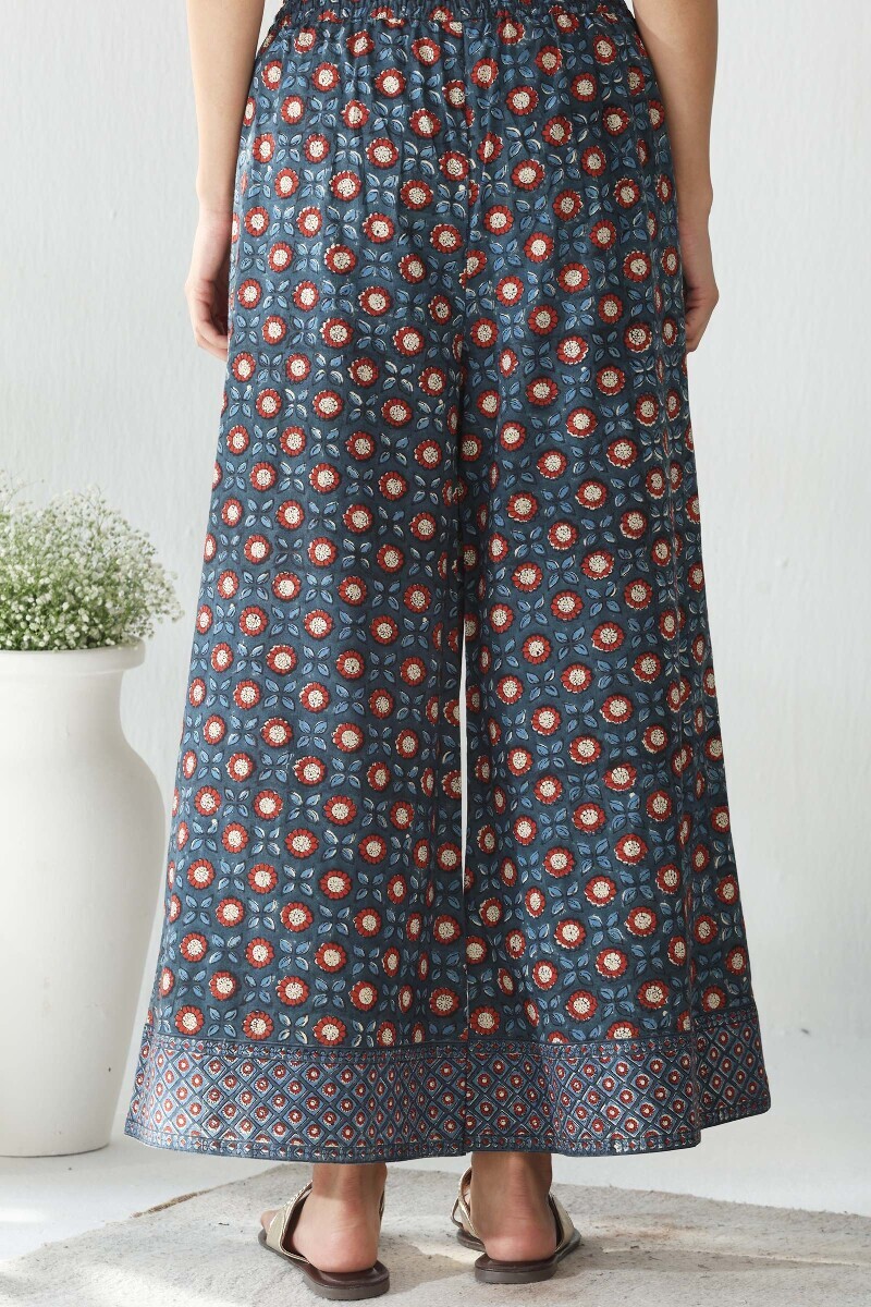 Indigo Hand Block Printed Cotton Palazzo