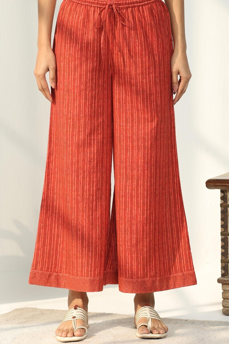 Red Printed Cotton Slub Palazzo