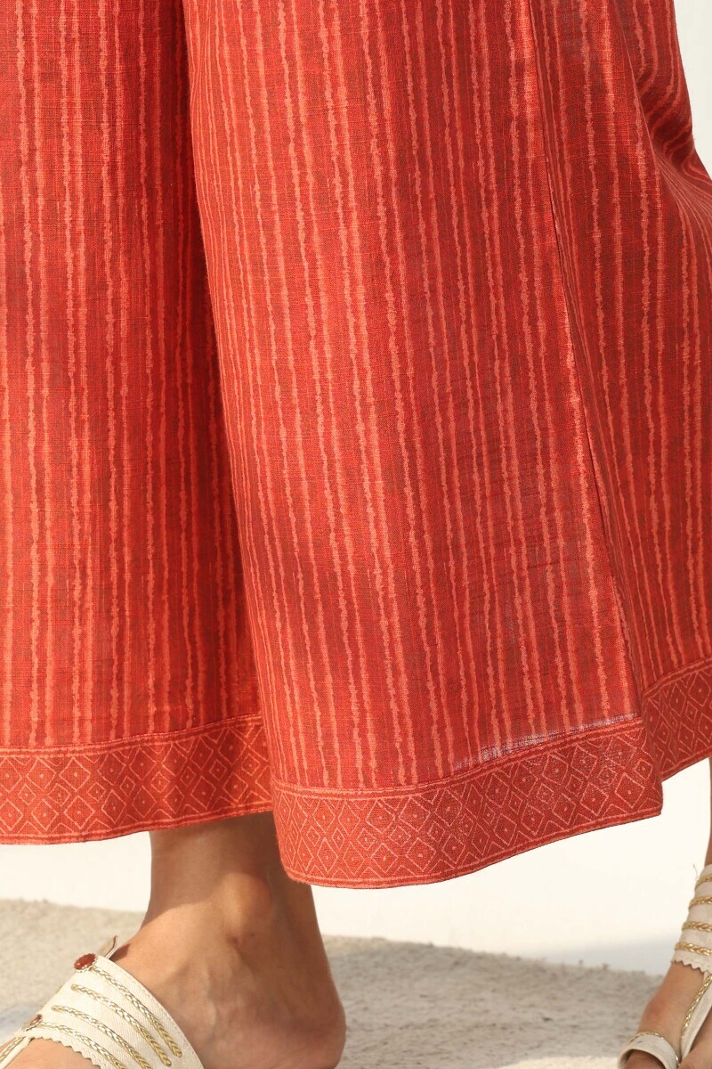 Red Printed Cotton Slub Palazzo