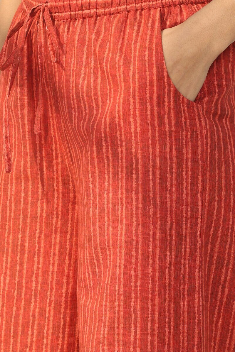Red Printed Cotton Slub Palazzo