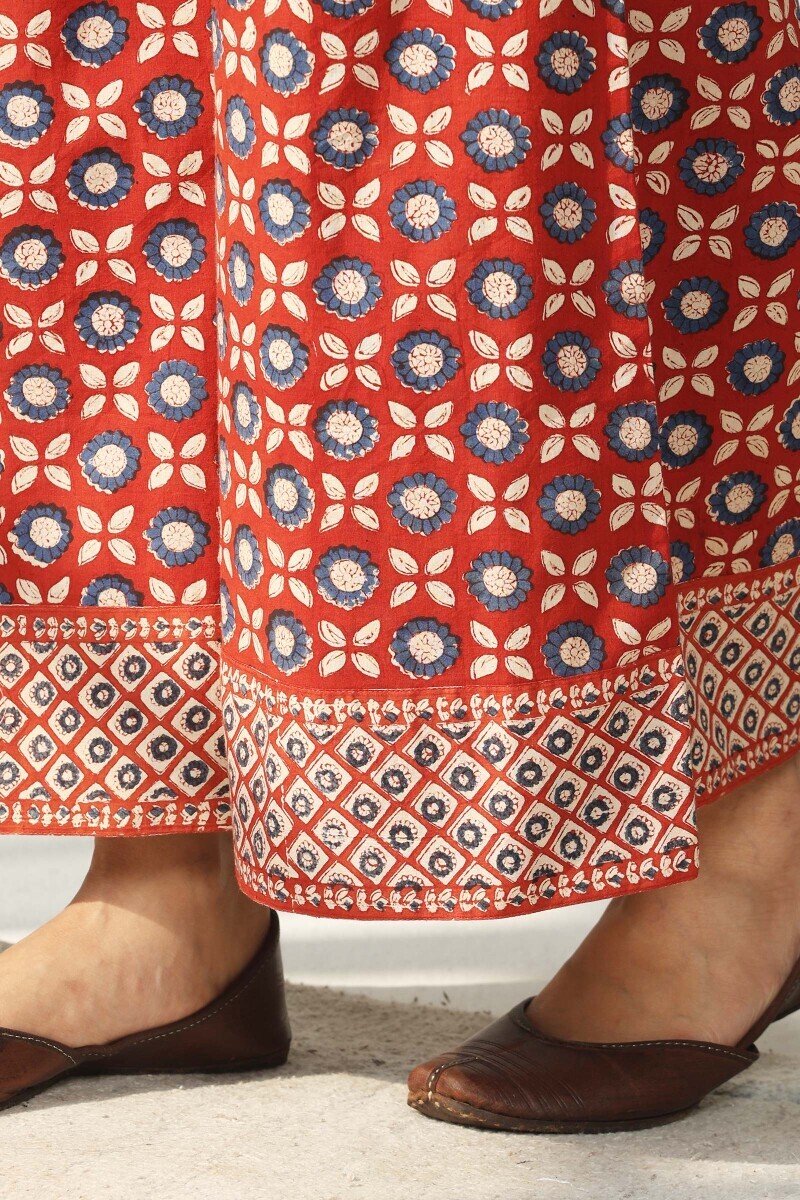 Red Hand Block Printed Cotton Palazzo