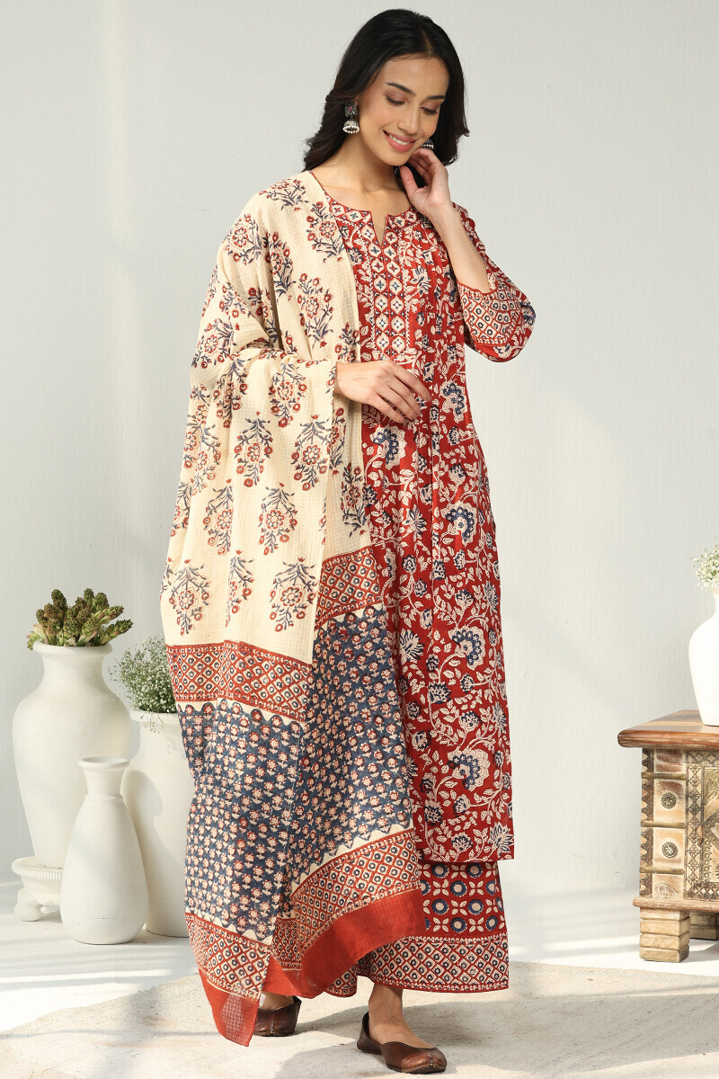 Red Hand Block Printed Cotton Palazzo