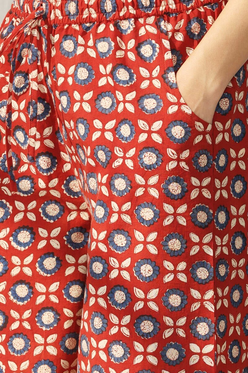 Red Hand Block Printed Cotton Palazzo