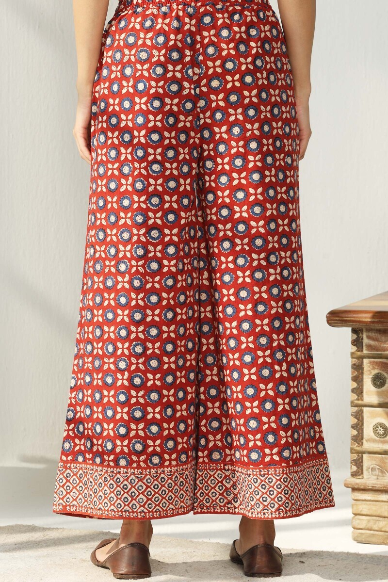 Red Hand Block Printed Cotton Palazzo