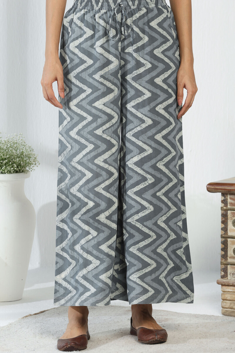 Grey Hand Block Printed Viscose Palazzo