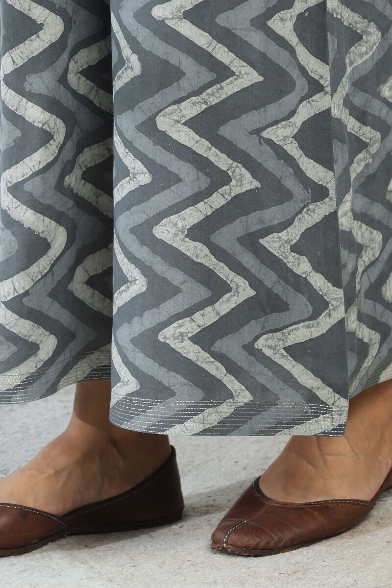 Grey Hand Block Printed Viscose Palazzo