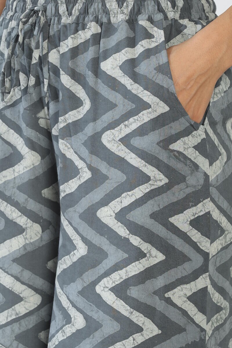 Grey Hand Block Printed Viscose Palazzo