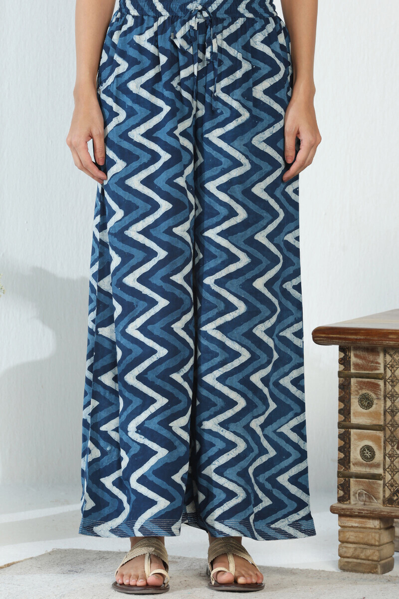 Indigo Hand Block Printed Viscose Palazzo