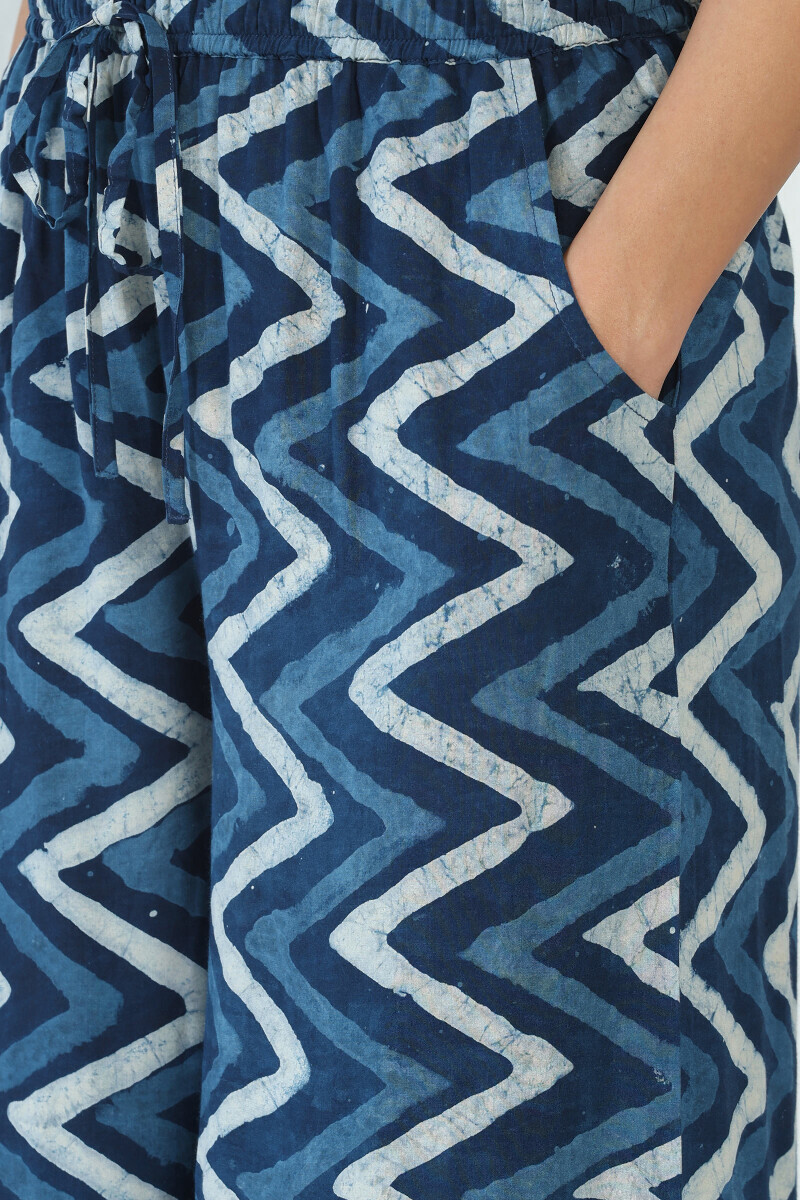 Indigo Hand Block Printed Viscose Palazzo