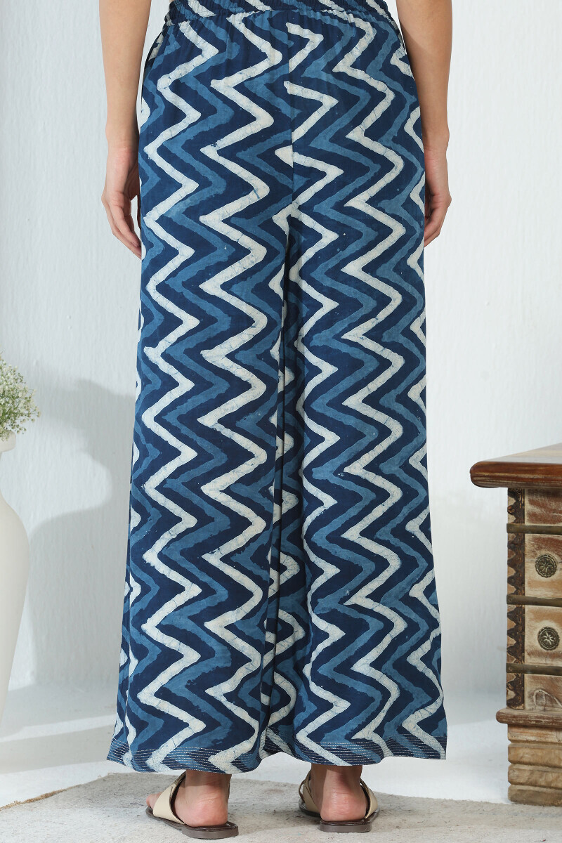 Indigo Hand Block Printed Viscose Palazzo