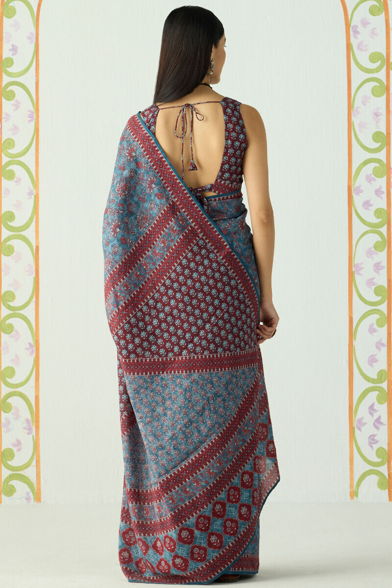 Blue Printed Viscose Saree