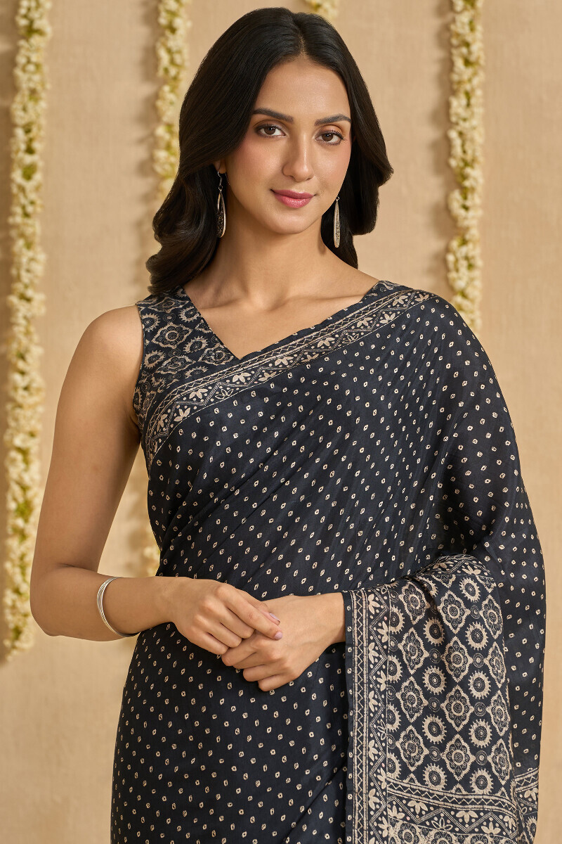 Black Printed Viscose Saree