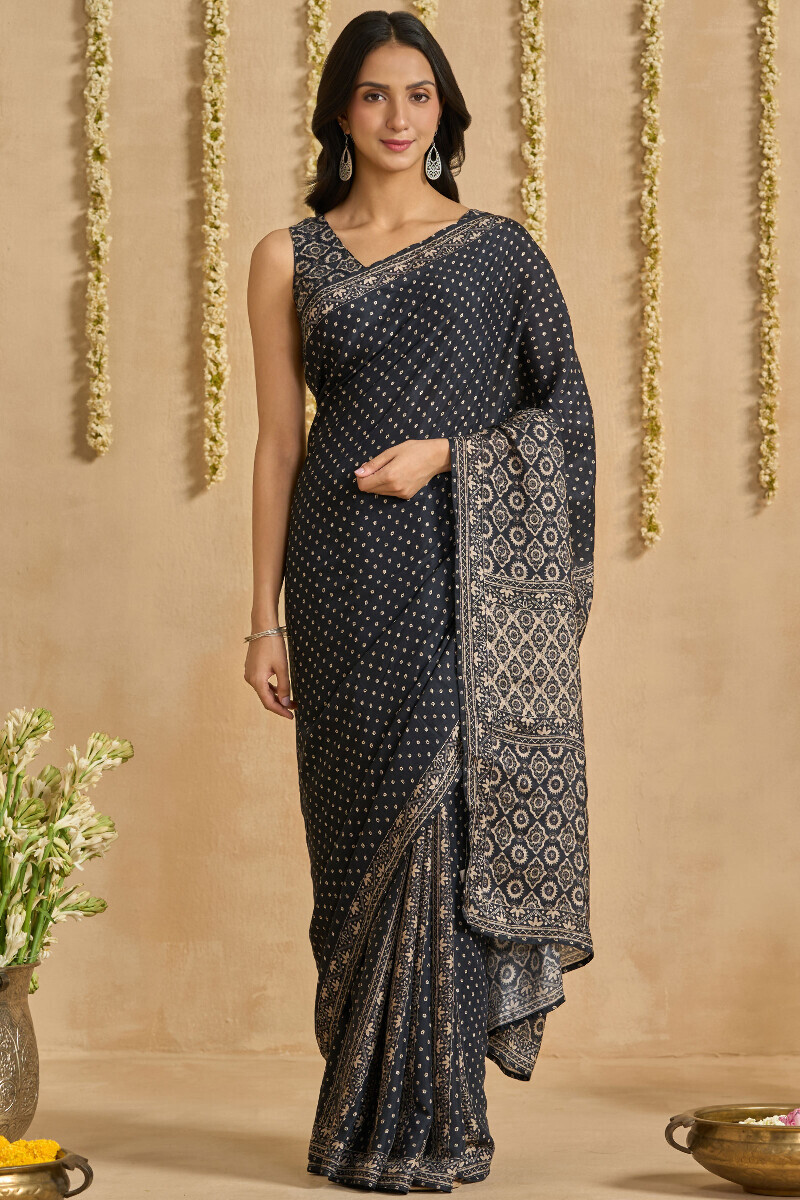 Black Printed Viscose Saree