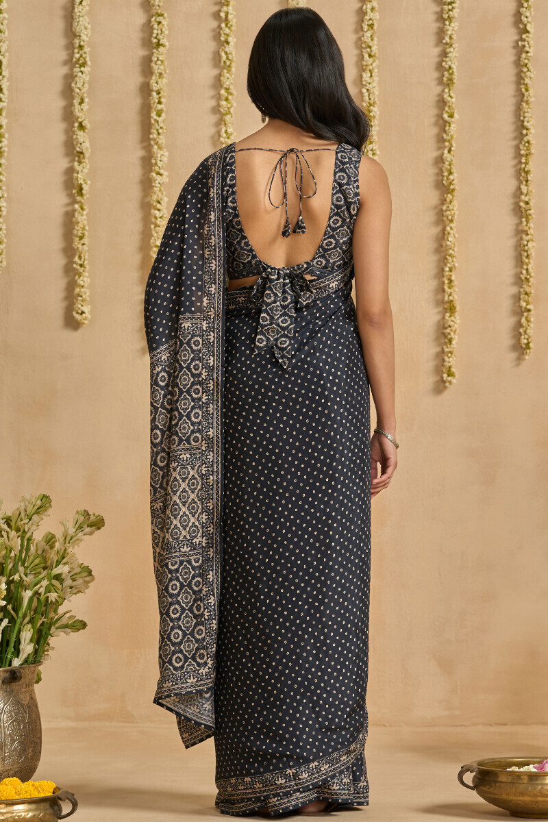 Black Printed Viscose Saree