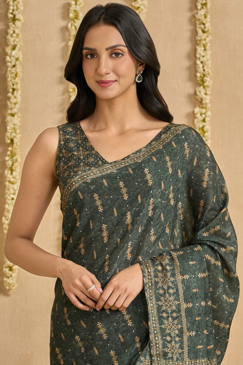 Green Printed Viscose Saree