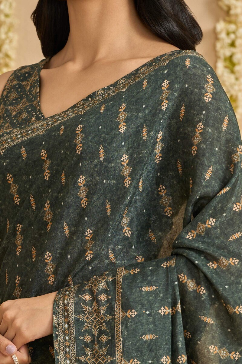 Green Printed Viscose Saree