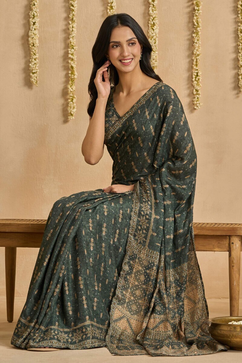 Green Printed Viscose Saree