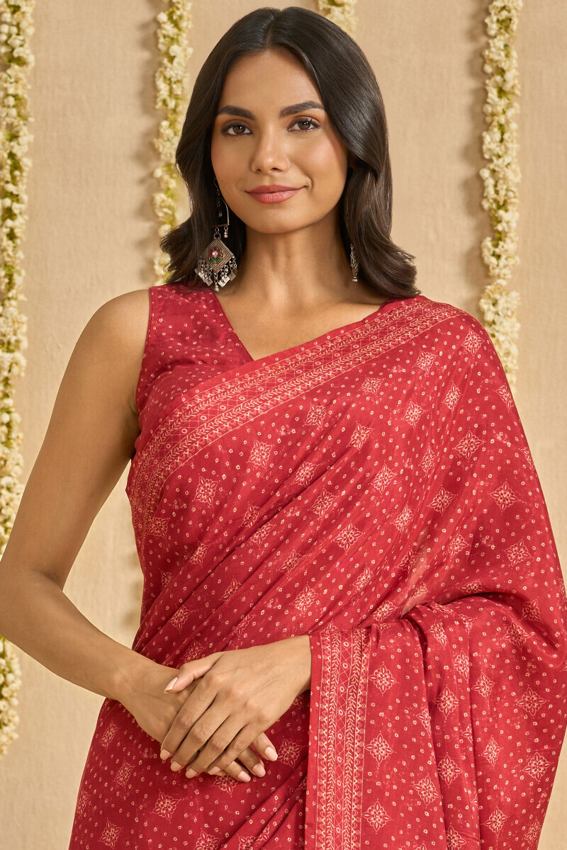 Red Printed Viscose Saree