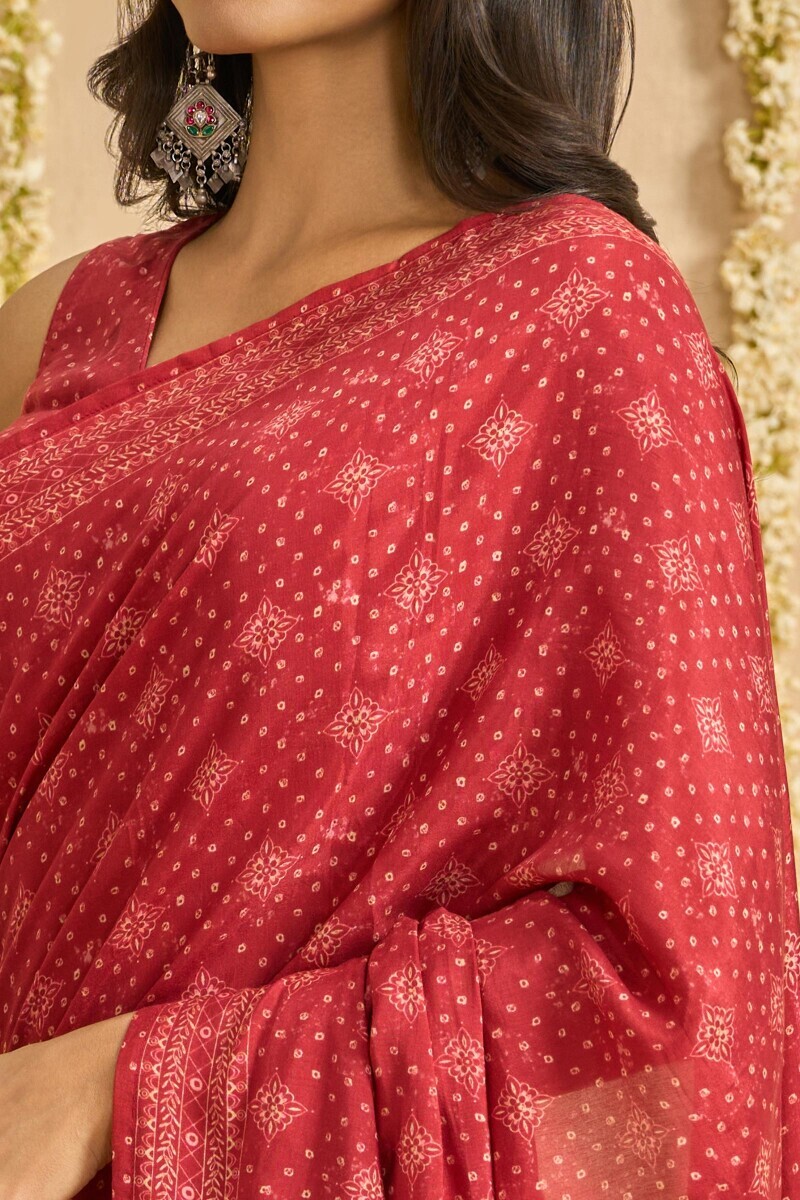 Red Printed Viscose Saree