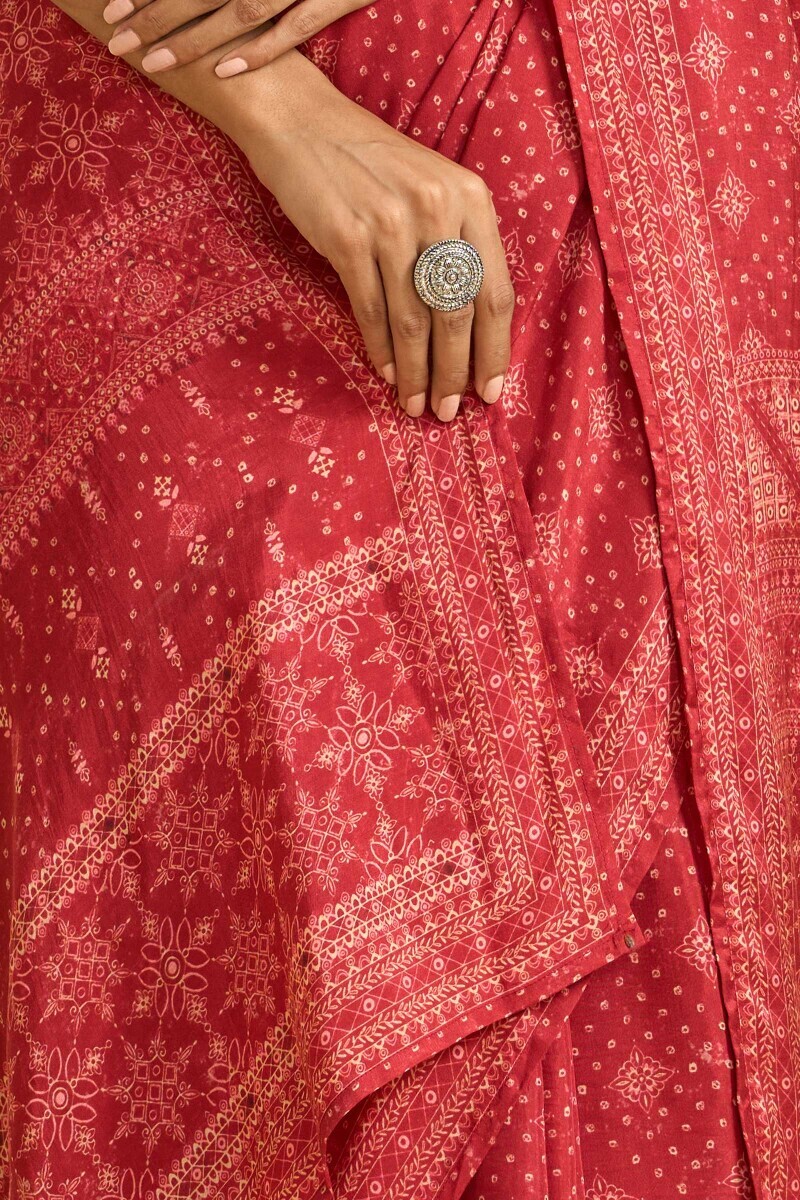 Red Printed Viscose Saree