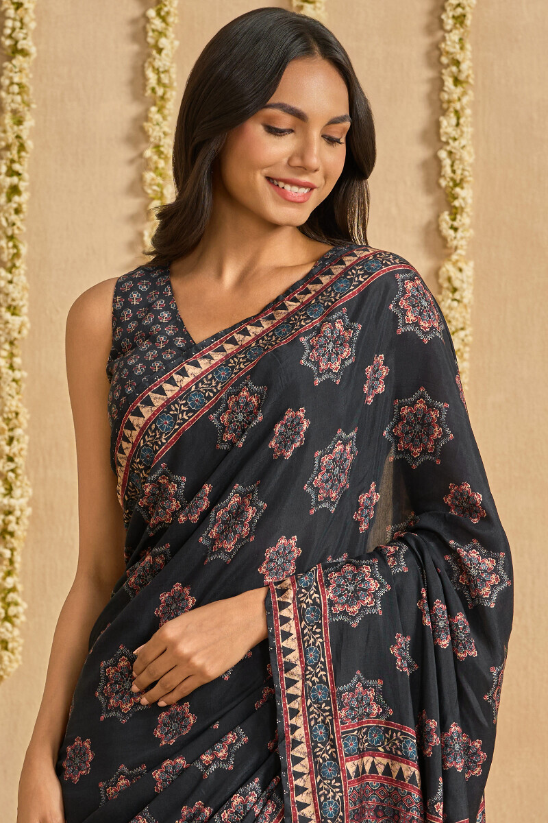 Blue Printed Viscose Saree