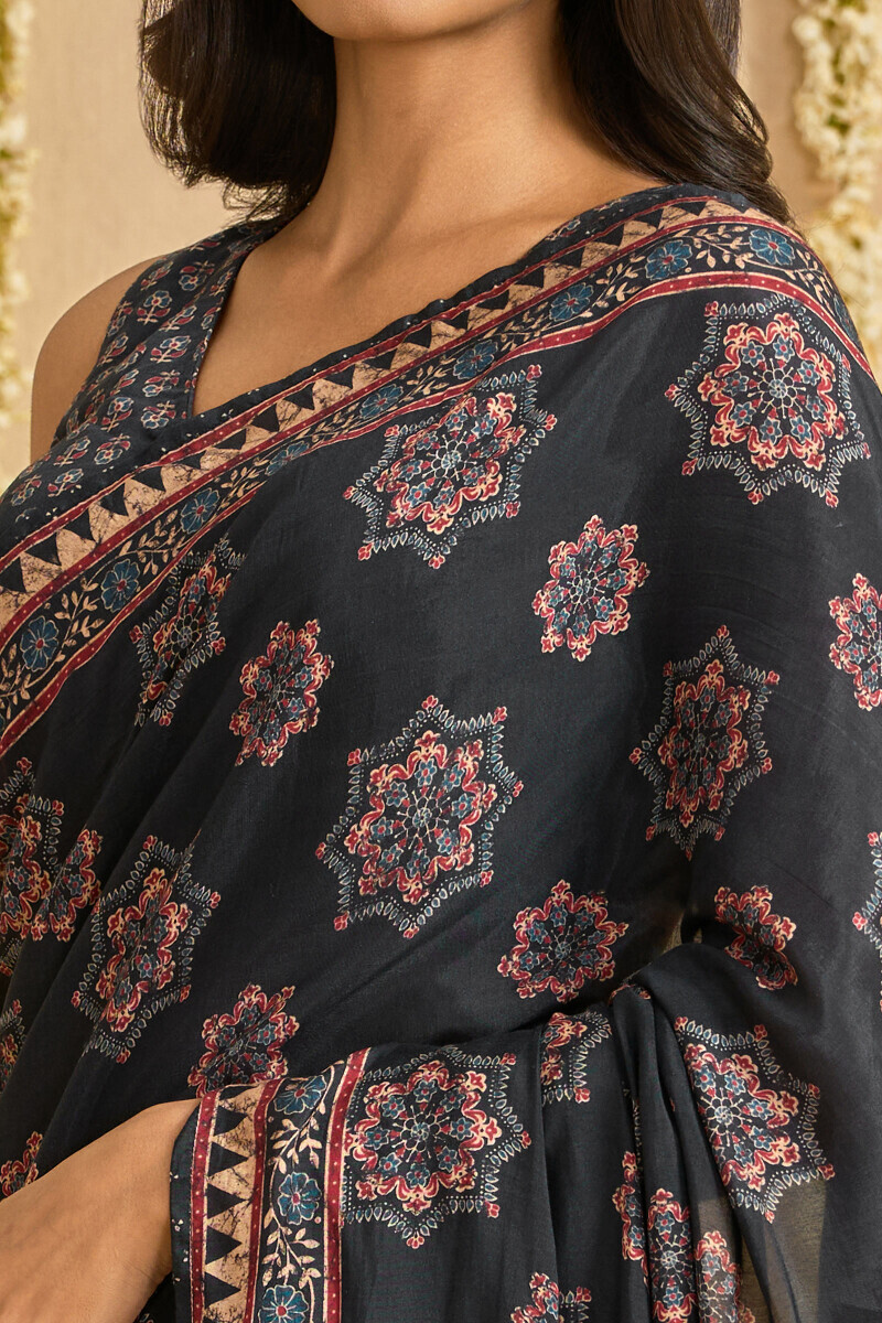 Blue Printed Viscose Saree