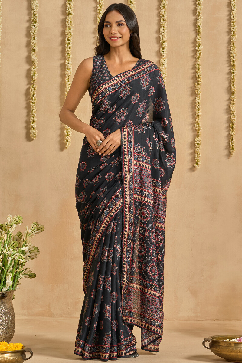Blue Printed Viscose Saree