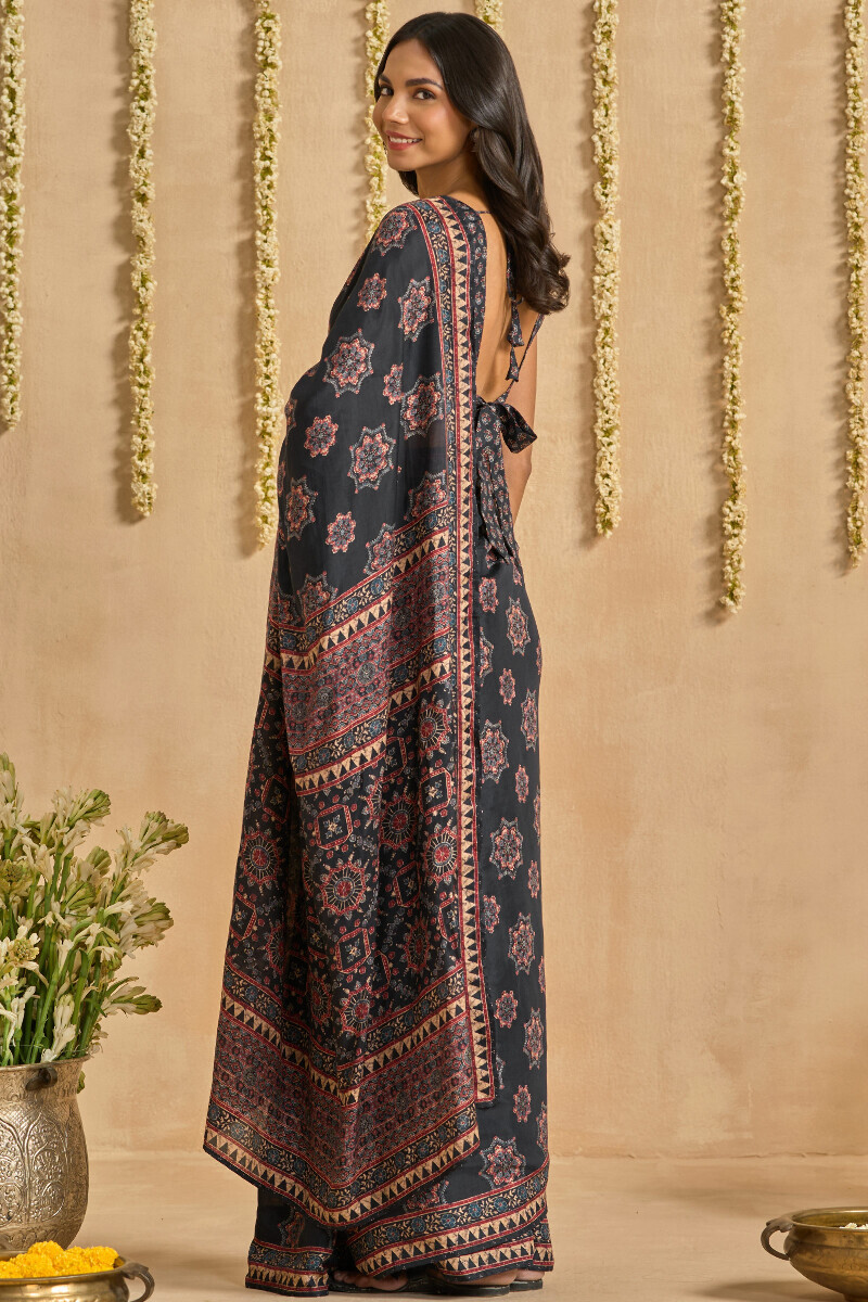 Blue Printed Viscose Saree