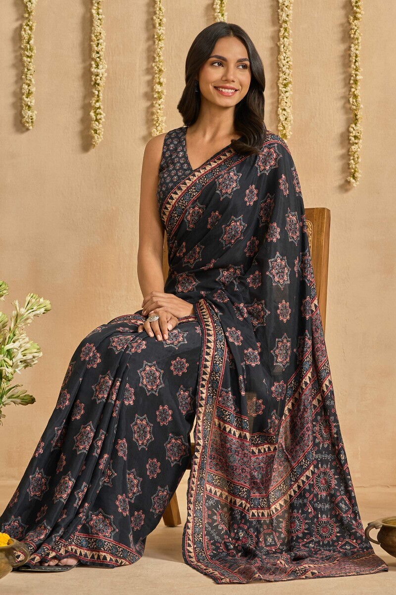 Blue Printed Viscose Saree