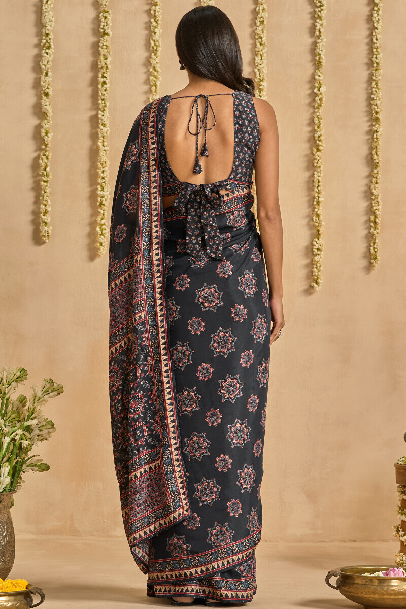 Blue Printed Viscose Saree