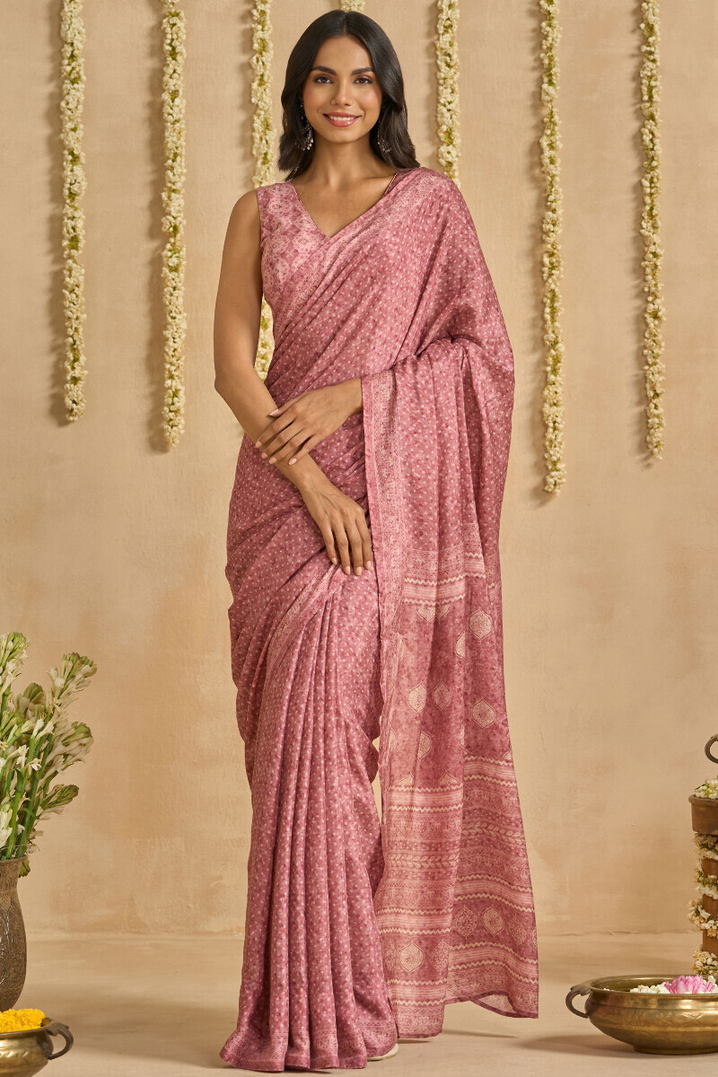 Pink Printed Viscose Saree