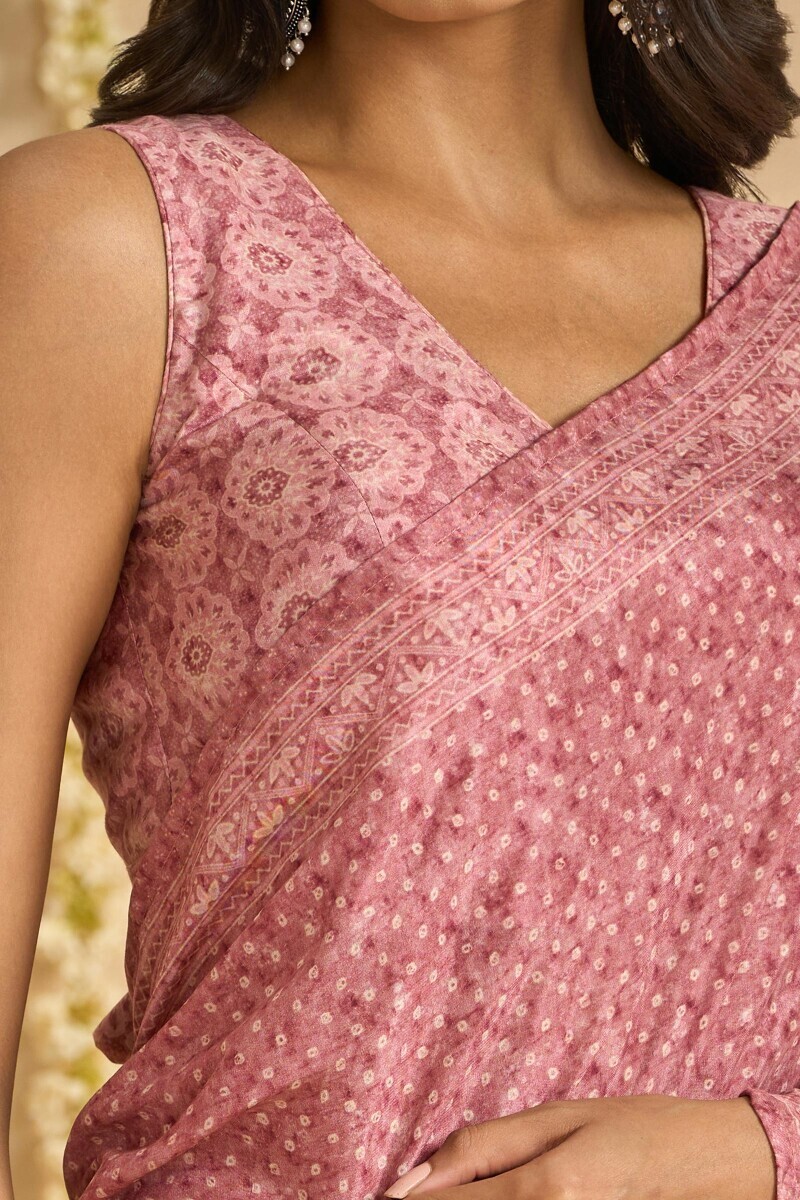 Pink Printed Viscose Saree