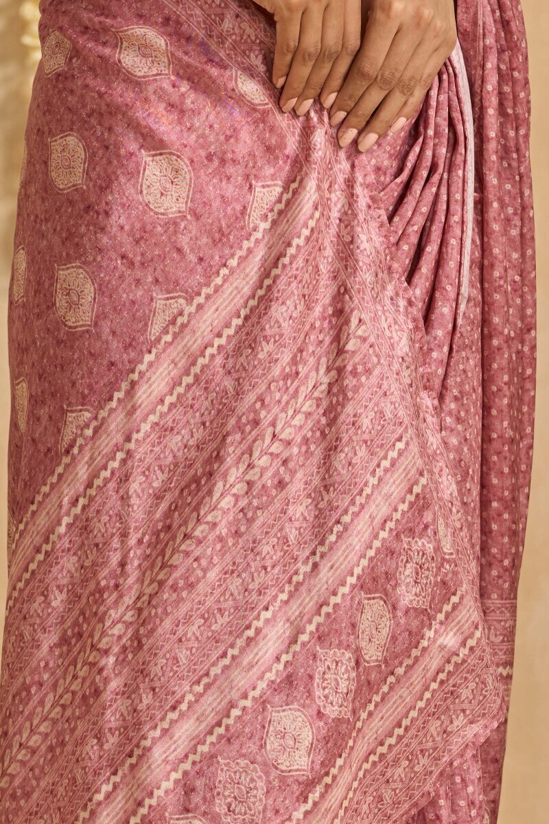 Pink Printed Viscose Saree