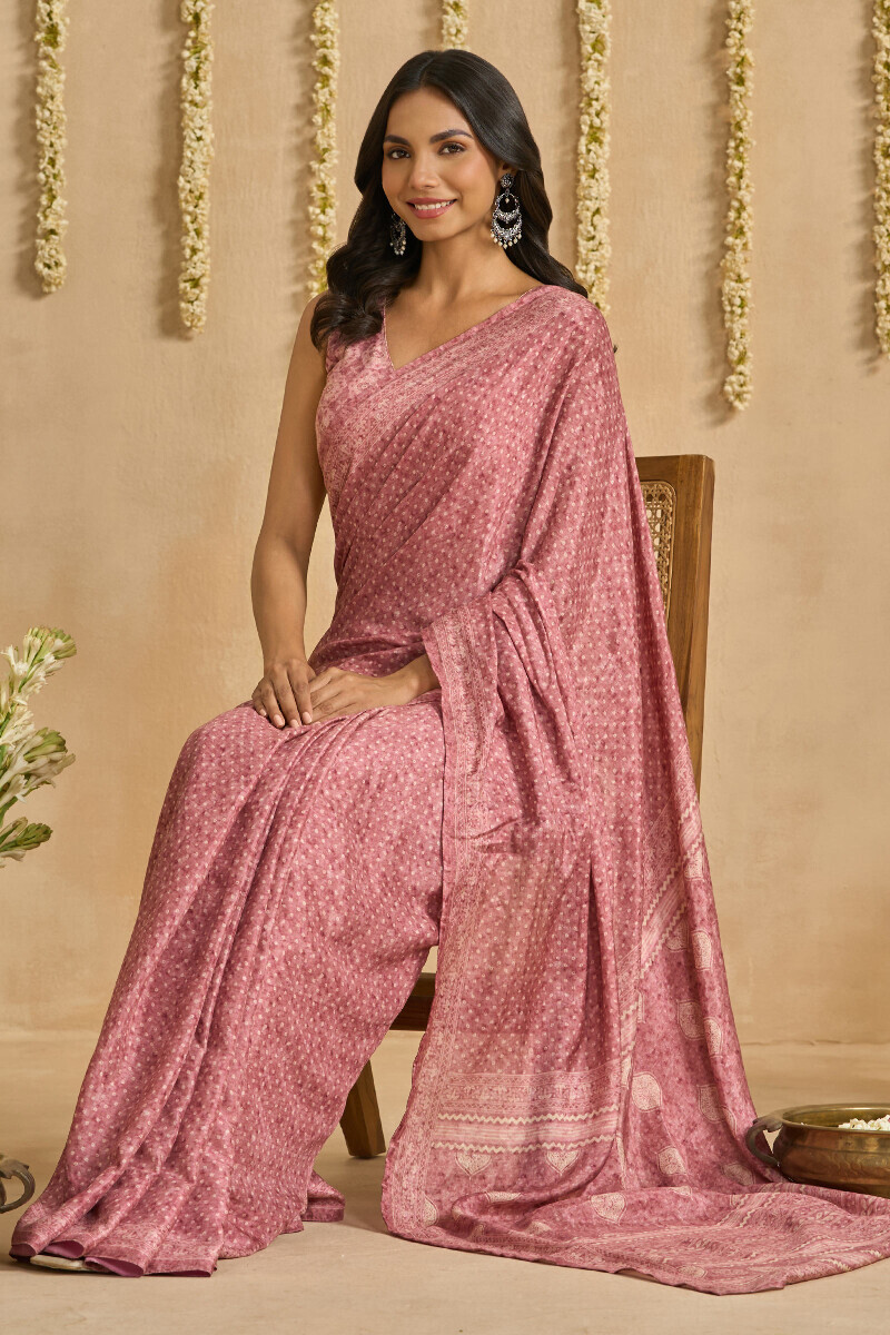 Pink Printed Viscose Saree