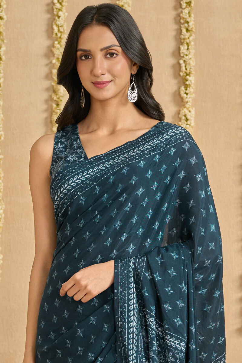 Blue Printed Viscose Saree