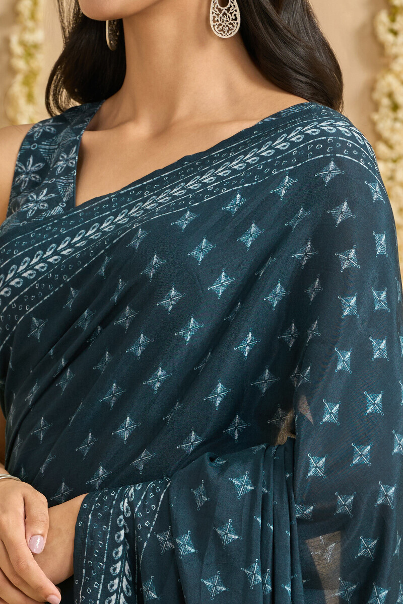 Blue Printed Viscose Saree