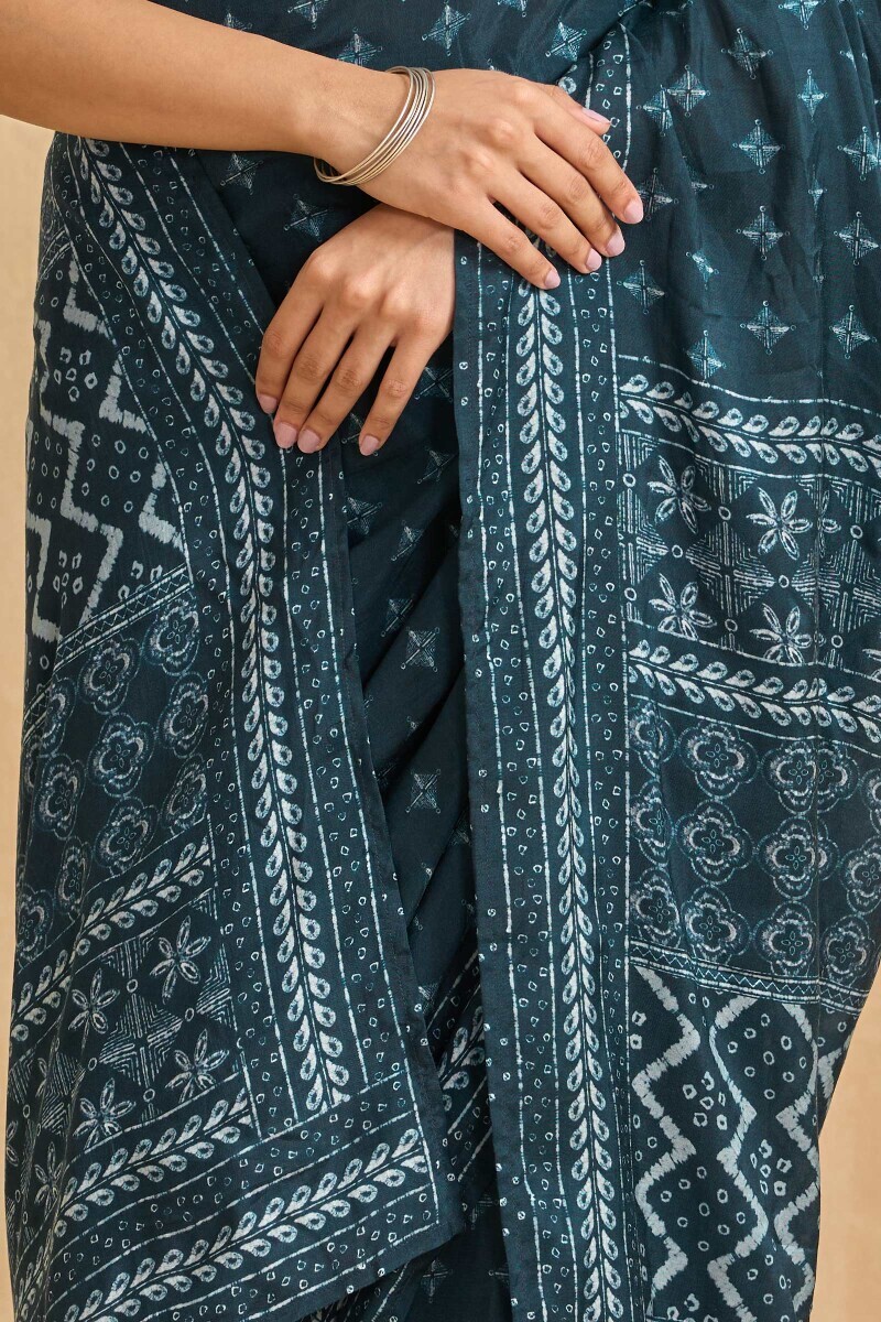 Blue Printed Viscose Saree