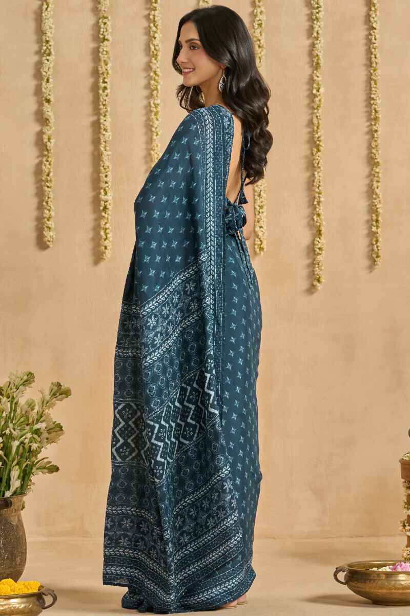 Blue Printed Viscose Saree