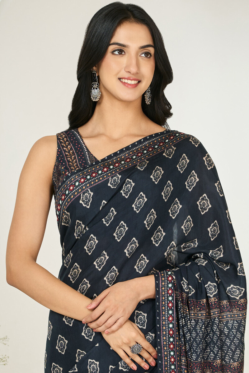 Black Printed Viscose Saree