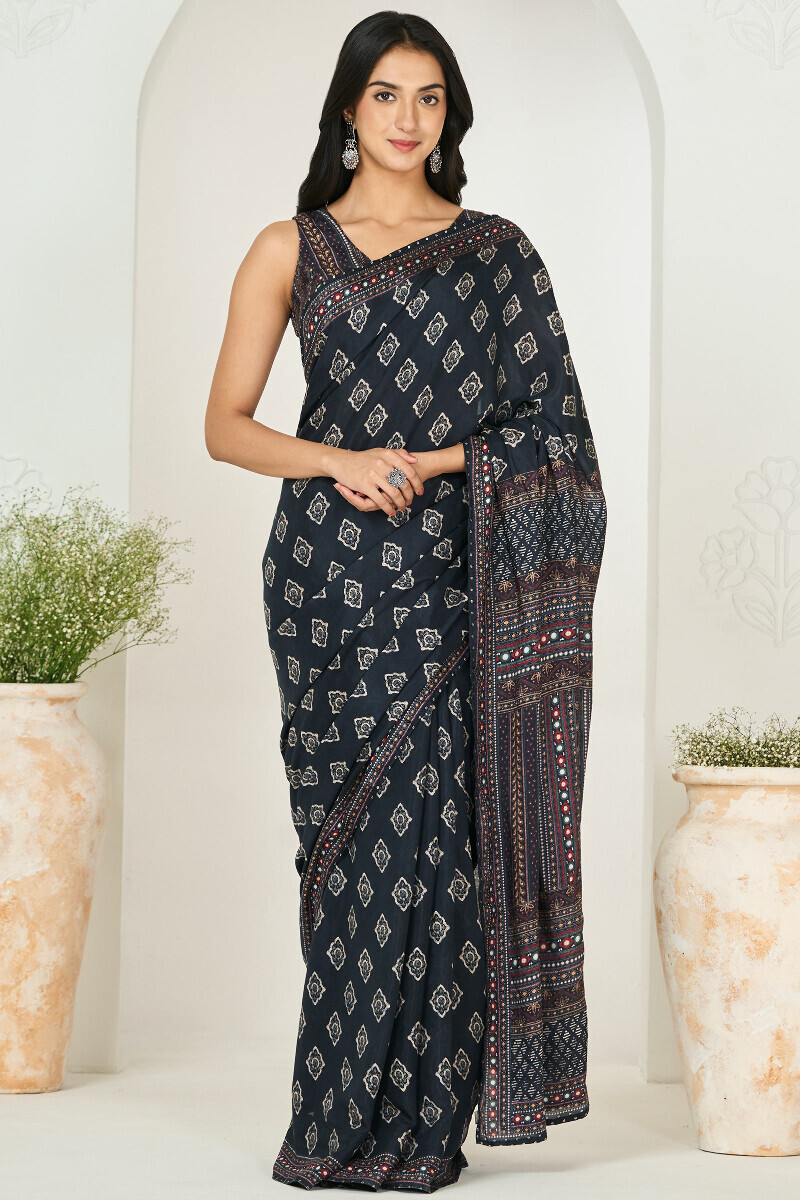 Black Printed Viscose Saree