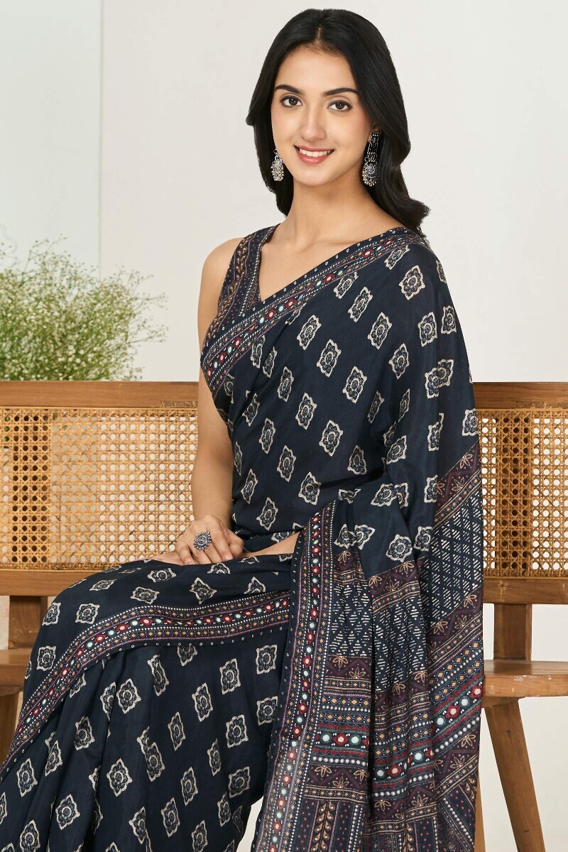 Black Printed Viscose Saree