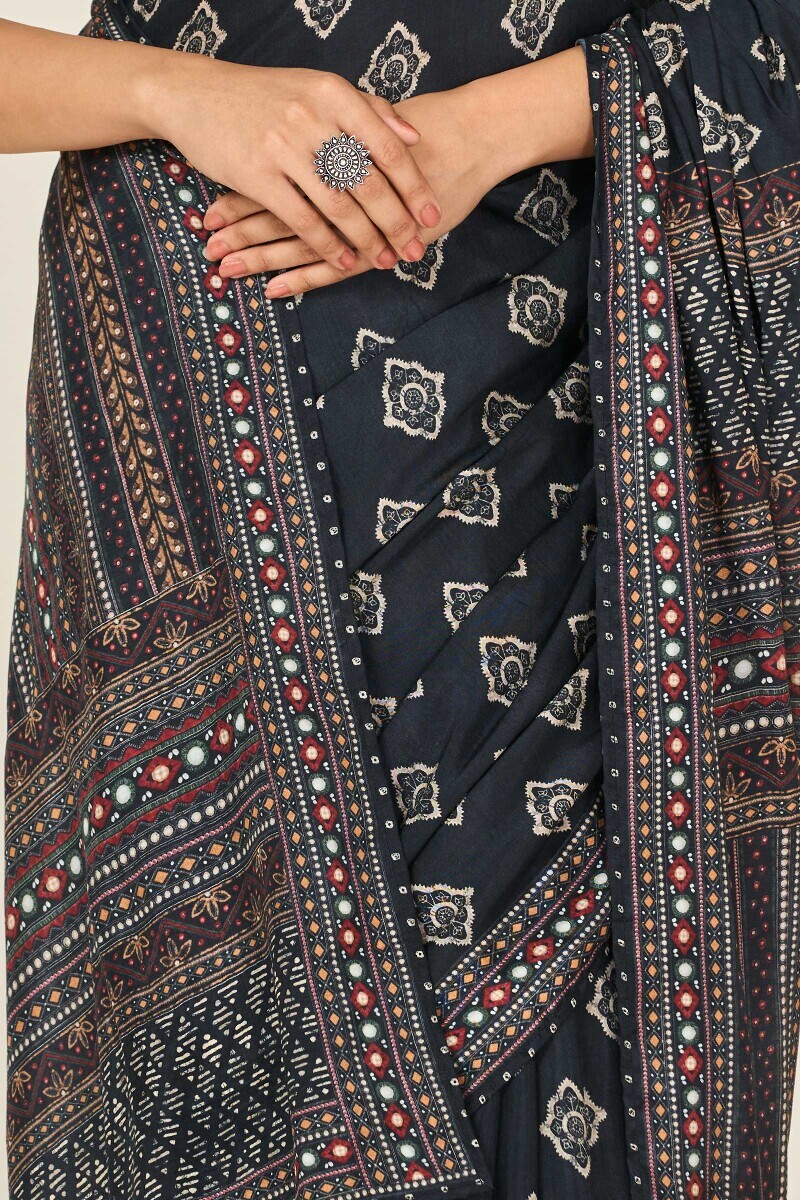 Black Printed Viscose Saree