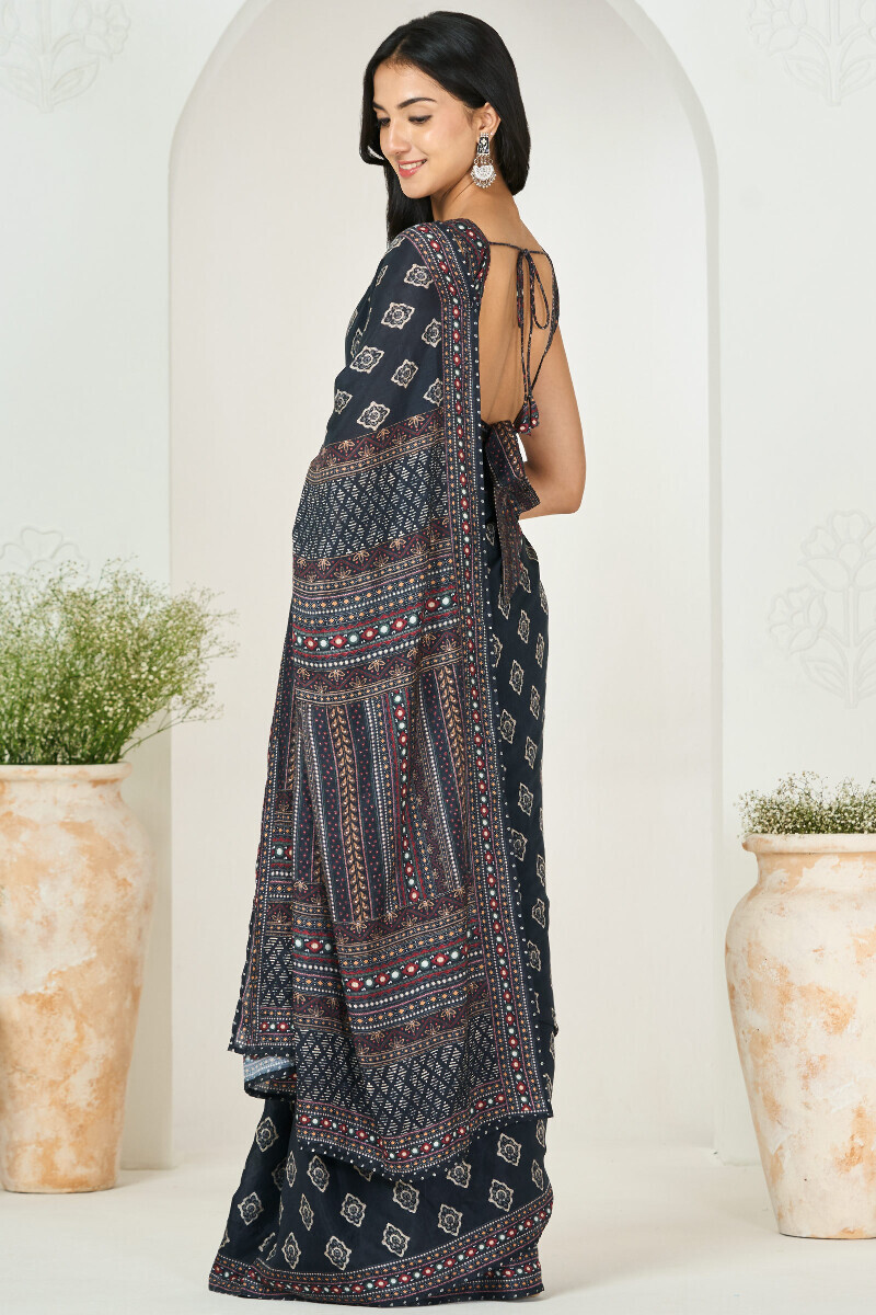 Black Printed Viscose Saree