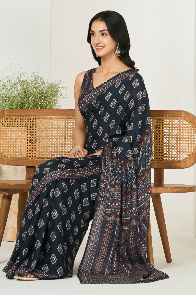 Black Printed Viscose Saree